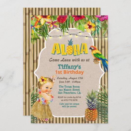 TOUT ÂGE - Aloha Luau Invitation d'anniversaire tr (Devant / Derrière)