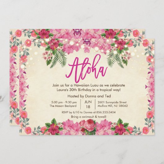TOUT ÂGE - Aloha Luau Invitation d'anniversaire tr (Devant / Derrière)