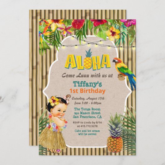 TOUT ÂGE - Aloha Luau Invitation d'anniversaire tr (Devant / Derrière)