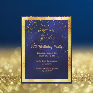 Tout âge anniversaire fête bleu or invitation