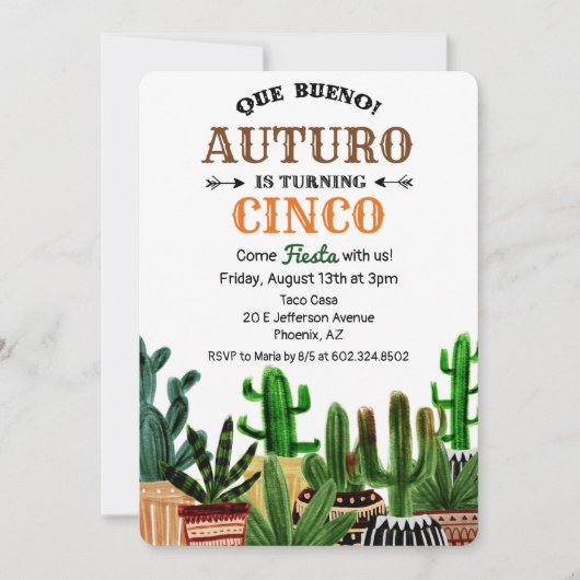 TOUT ÂGE - Anniversaire Fiesta Cactus Invitation (Devant)