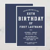 TOUT ÂGE Anniversaire Invitation | bleu marine (Devant / Derrière)