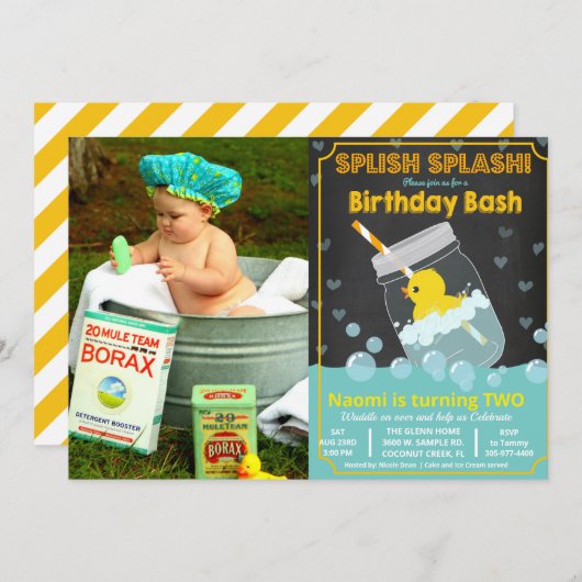 TOUT ÂGE - Canard en caoutchouc Invitation d'anniv (Devant / Derrière)