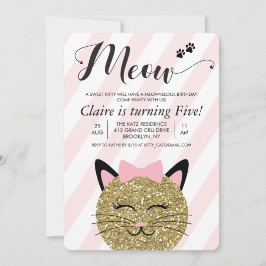 TOUT ÂGE - Chat Kitten Meow Invitation d'anniversa (Devant)