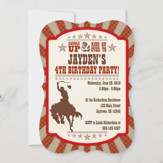 Tout âge Cowboy Rodeo Anniversaire Fête Invitation (Devant)