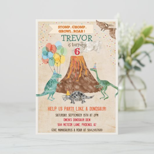 TOUT ÂGE - Dinosaur Volcano Invitation d'anniversa (Debout devant)