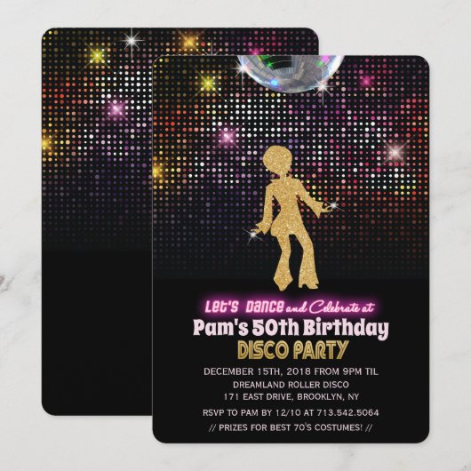 TOUT ÂGE - Disco Anniversaire Fête Invitation (Devant / Derrière)