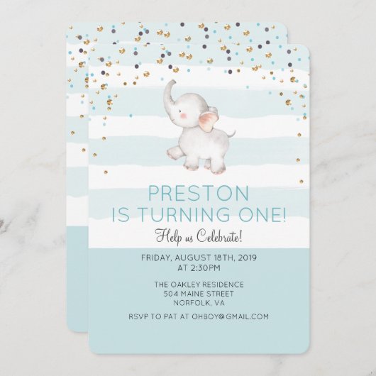 TOUT ÂGE - Elephant Boy Invitation d'anniversaire (Devant / Derrière)