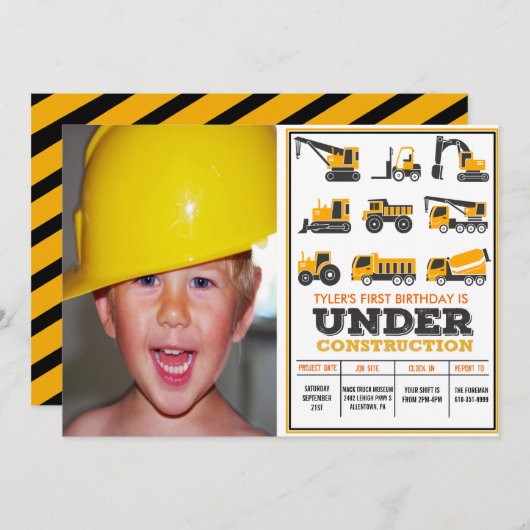 TOUT ÂGE - En construction Invitation d'anniversai (Devant / Derrière)