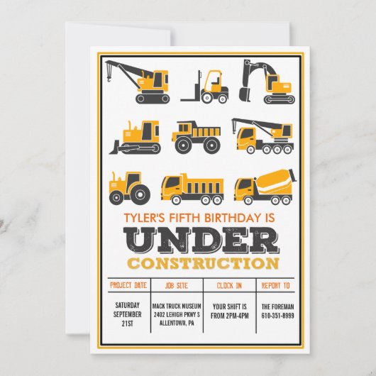 TOUT ÂGE - En construction Invitation d'anniversai (Devant)