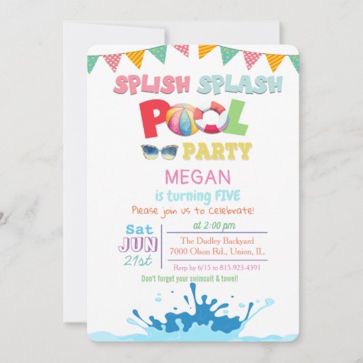 TOUT ÂGE - Invitation à la fête piscine Splish Spl (Devant)
