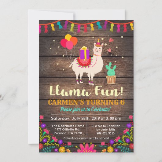 TOUT ÂGE - Invitation d'anniversaire de lama (Devant)