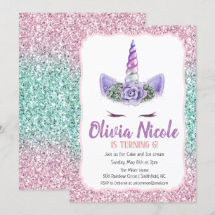 TOUT ÂGE - Invitation d'anniversaire licorne paill