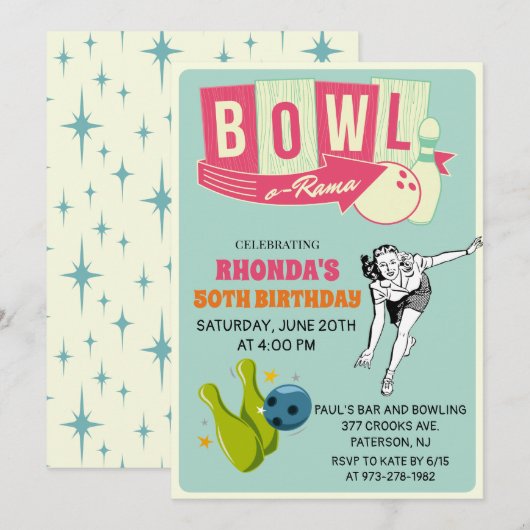 TOUT ÂGE - Invitation d'anniversaire rétro de bowl (Devant / Derrière)