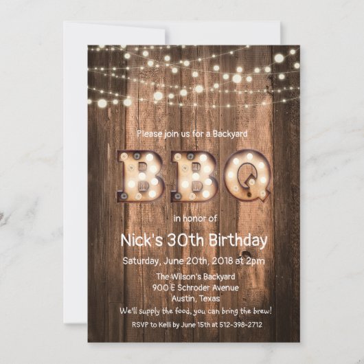TOUT ÂGE - Invitation d'anniversaire Rustique BBQ (Devant)