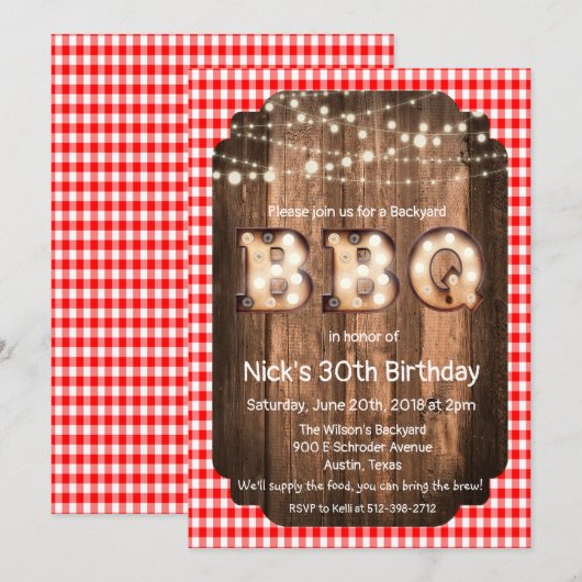 TOUT ÂGE - Invitation d'anniversaire rustique BBQ (Devant / Derrière)