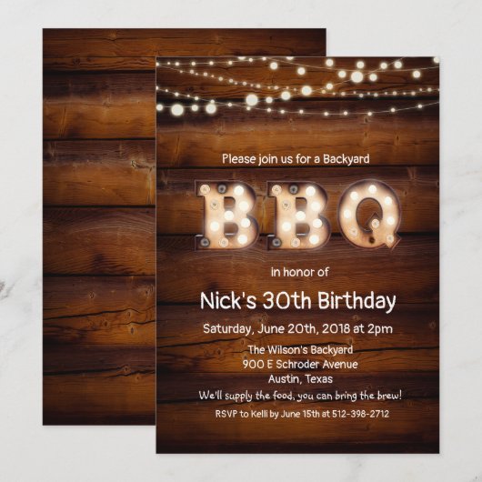 TOUT ÂGE - Invitation d'anniversaire rustique BBQ (Devant / Derrière)