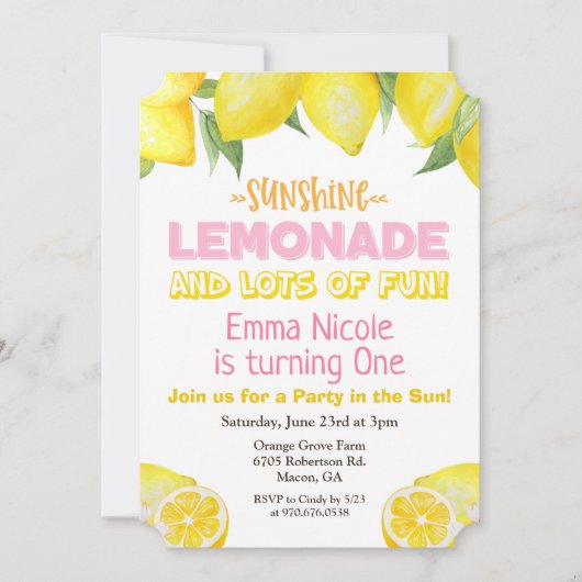 TOUT ÂGE - Lemon Lemonade Invitation d'anniversair (Devant)