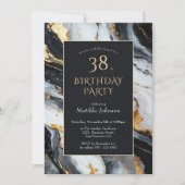 Tout âge Marbre noir et or Invitation Anniversaire (Devant)