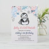 TOUT ÂGE - Penguin Floral Invitation d'anniversair (Debout devant)