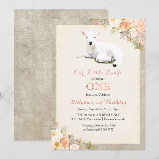 TOUT ÂGE - Petite agneau Invitation d'anniversaire (Devant / Derrière)