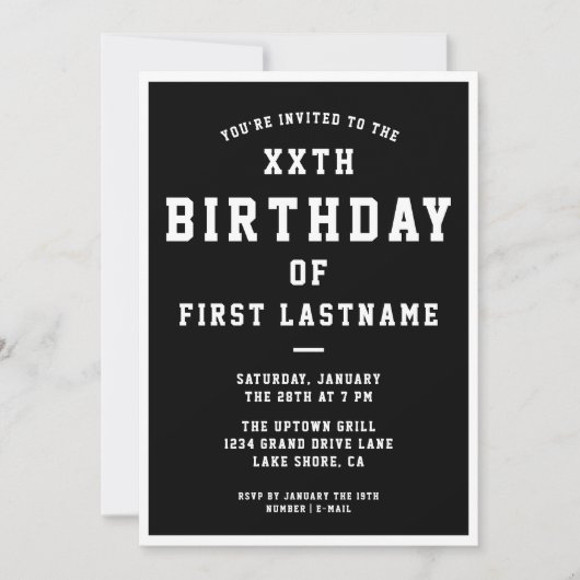 TOUT ÂGE Preppy Anniversaire Invitation | Noir et  (Devant)