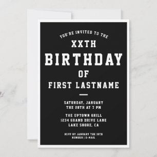 TOUT ÂGE Preppy Anniversaire Invitation   Noir et 