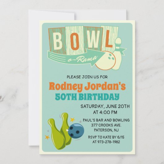 TOUT ÂGE - Retro Bowling Anniversaire Invitation (Devant)