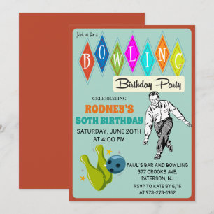 TOUT ÂGE - Retro Bowling Anniversaire Invitation