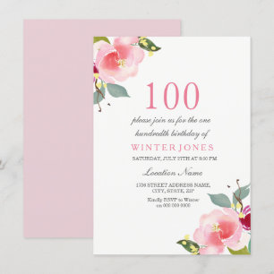 Tout âge rose floral 100e anniversaire Invitation 