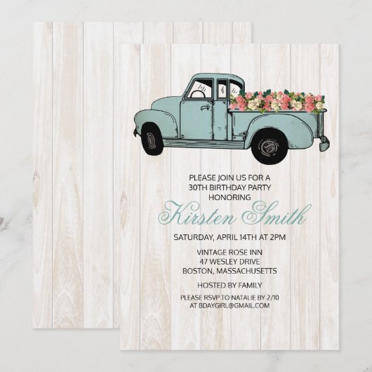TOUT ÂGE - Rustique Floral Truck Invitation (Devant / Derrière)