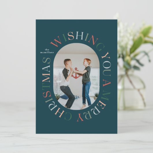 Tout autour Joyeux Noël Carte photo coloré (Debout devant)