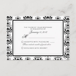 Tout blanc avec noir Damask Elegant RSVP personnal