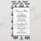 Tout blanc avec noir Damask Slim Dinner Menu (Devant / Derrière)