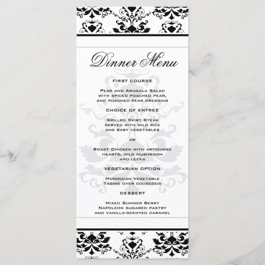 Tout blanc avec noir Damask Slim Dinner Menu (Devant)