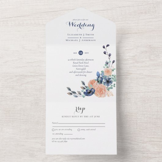 Tout compris Coral et Faire-part de mariage Bleue (À l'intérieur)