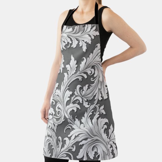 Tout-en-dessus Imprimer Tablier Damas noir blanc g (Insitu)