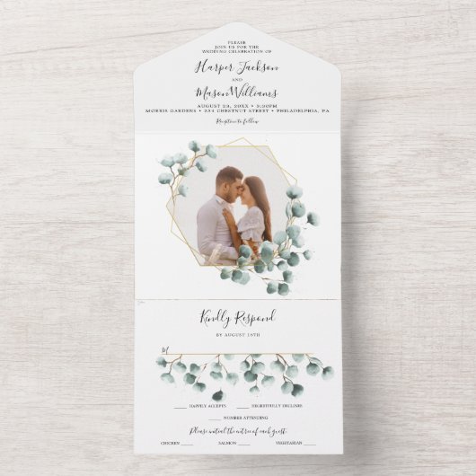 Tout En Un All in One Eucalyptus Greenery Wedding Invitation (À l'intérieur)