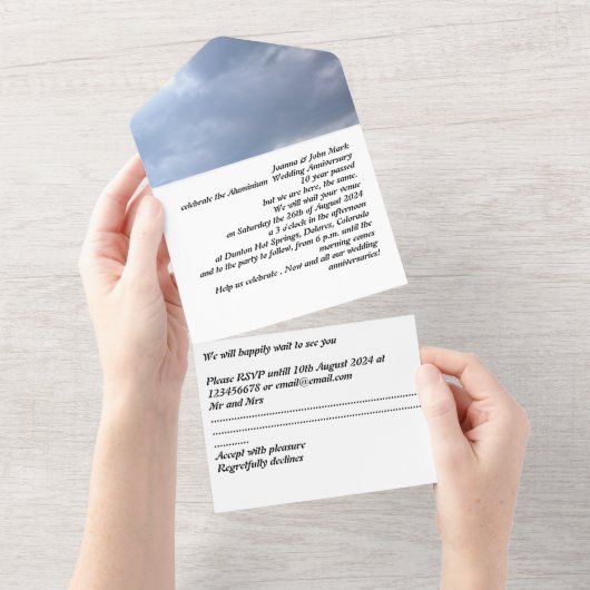 Tout En Un aluminium 10th wedding anniversary invitation   (Déchirure)