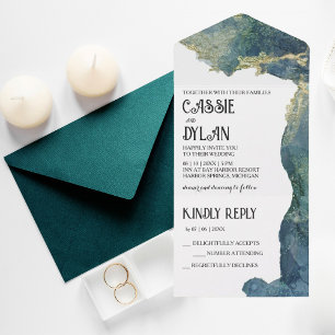 Tout En Un Aquarelle Aqua All in One Wedding Invitation