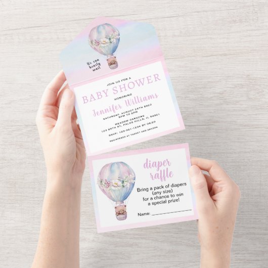 Tout en un baby shower de montgolfière invitation (Déchirure)