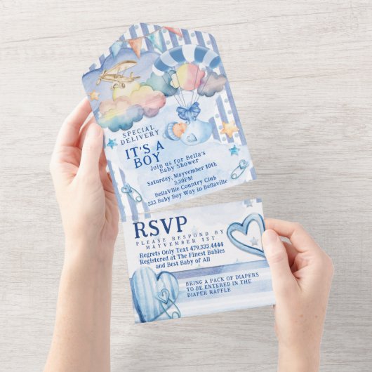 TOUT EN UN BÉBÉ GARÇON DOUCHE Invitation Design (Déchirure)