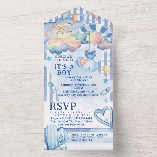 TOUT EN UN BÉBÉ GARÇON DOUCHE Invitation Design (À l'intérieur)