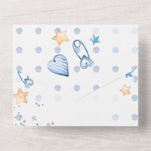 TOUT EN UN BÉBÉ GARÇON DOUCHE Invitation Design (Verso)