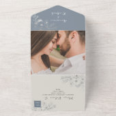 Tout En Un Boho Botanique Dusty Blue All-in-One Invitation (Dehors)