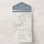 Tout En Un Boho Botanique Dusty Blue All-in-One Invitation (À l'intérieur)