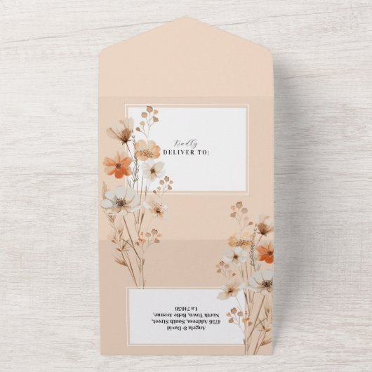 Tout En Un Boho Mariage Peach Florals Invitation & RSVP (Dehors)
