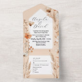 Tout En Un Boho Mariage Peach Florals Invitation & RSVP (À l'intérieur)