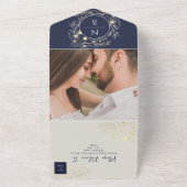 Tout En Un Boho Navy Blue Monogram All-in-One Invitation (Dehors)