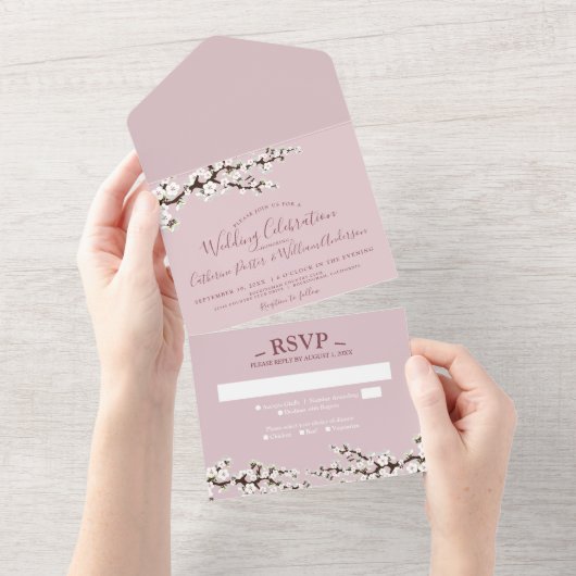 Tout En Un Cherry Blossom All-in-One Pink Event Invitation (Déchirure)